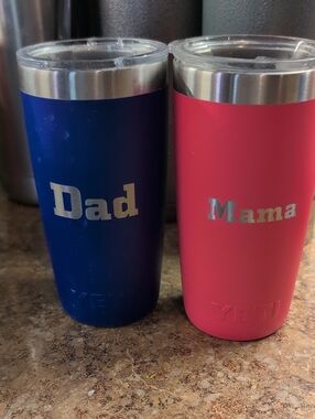 Yeti Dad and Mama Stainless Rambler Tumblers - Navy Blue & Coral Pink